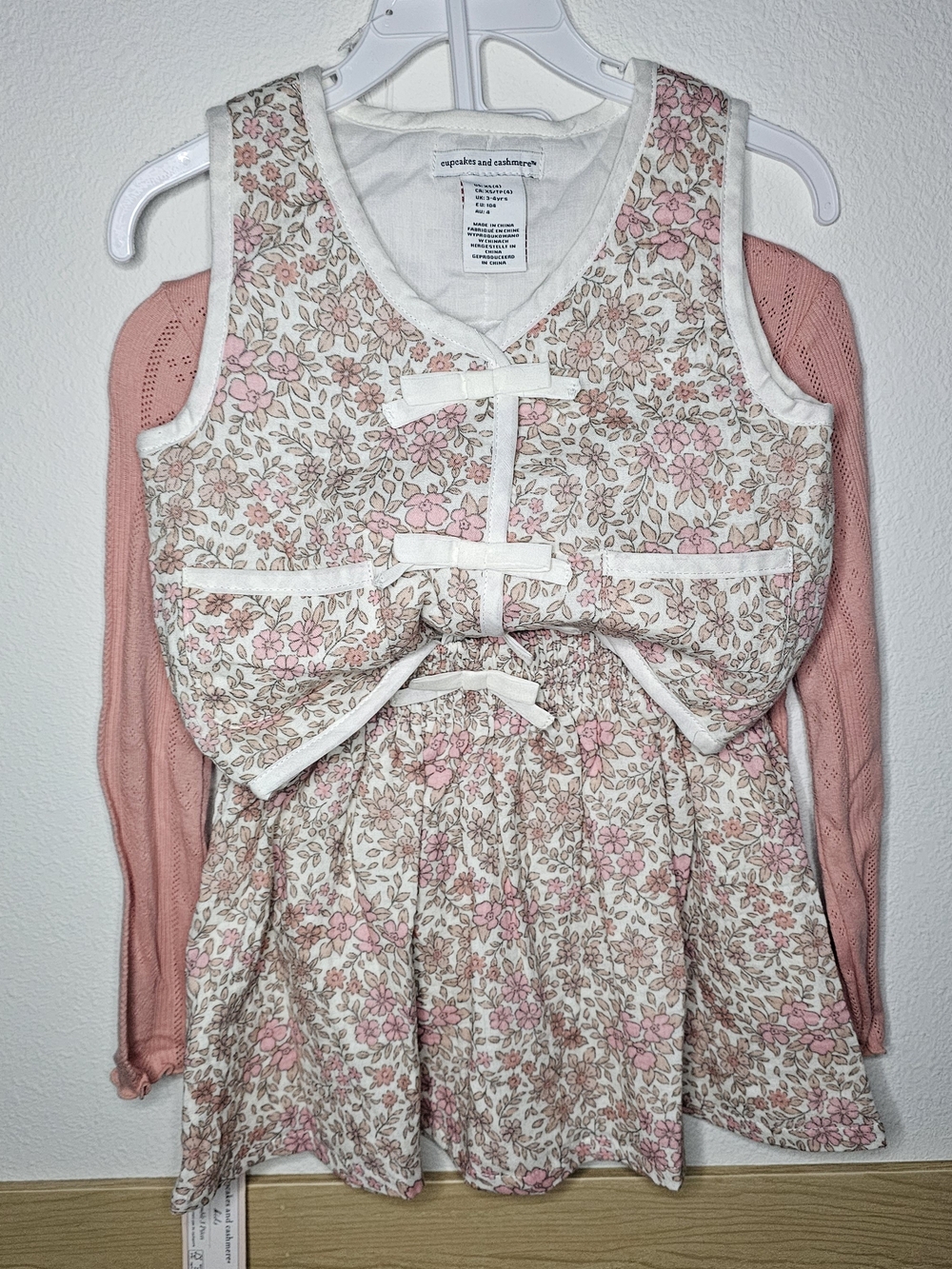 cupcakes & cashmere Pink and Cream Floral Tank Dress with Pink Cardigan